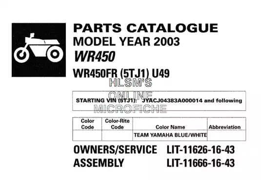 2003-2006 Yamaha WR450F owner´s service manual, parts catalog