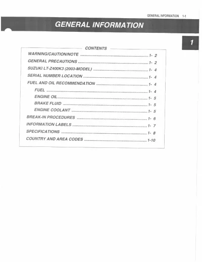Preview: 2003 Suzuki LTZ400 K3 Factory Service & Repair Manual (P/N 99500-20502)