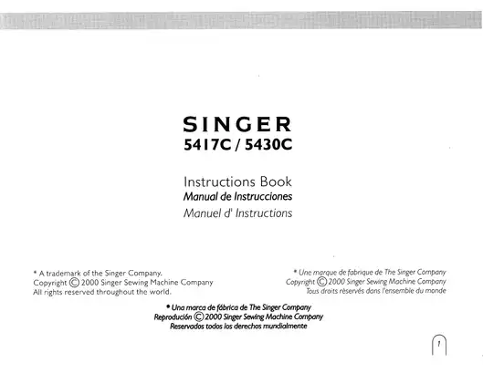 Singer 5417C / 5430C Sewing Machine Instruction Manual Preview image 3