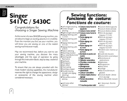 Singer 5417C / 5430C Sewing Machine Instruction Manual Preview image 4