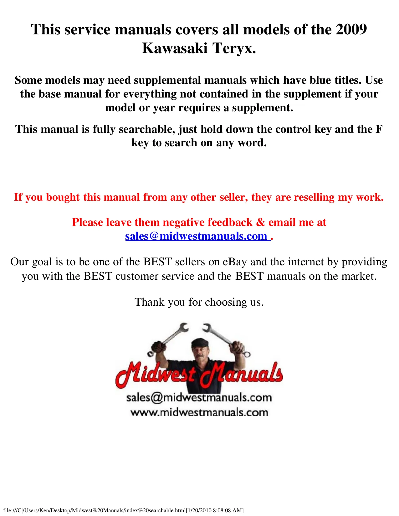 2009 Kawasaki Teryx Service Manual - Complete Guide for Maintenance and Troubleshooting