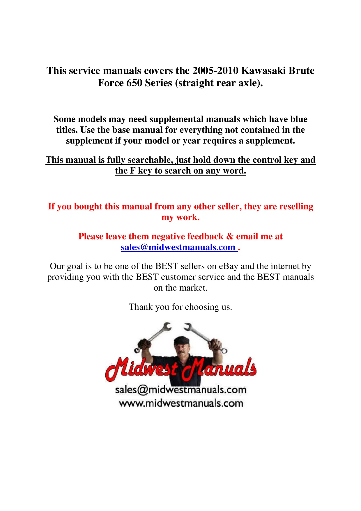 Kawasaki Brute Force 650 Series Service Manual (2005-2010)