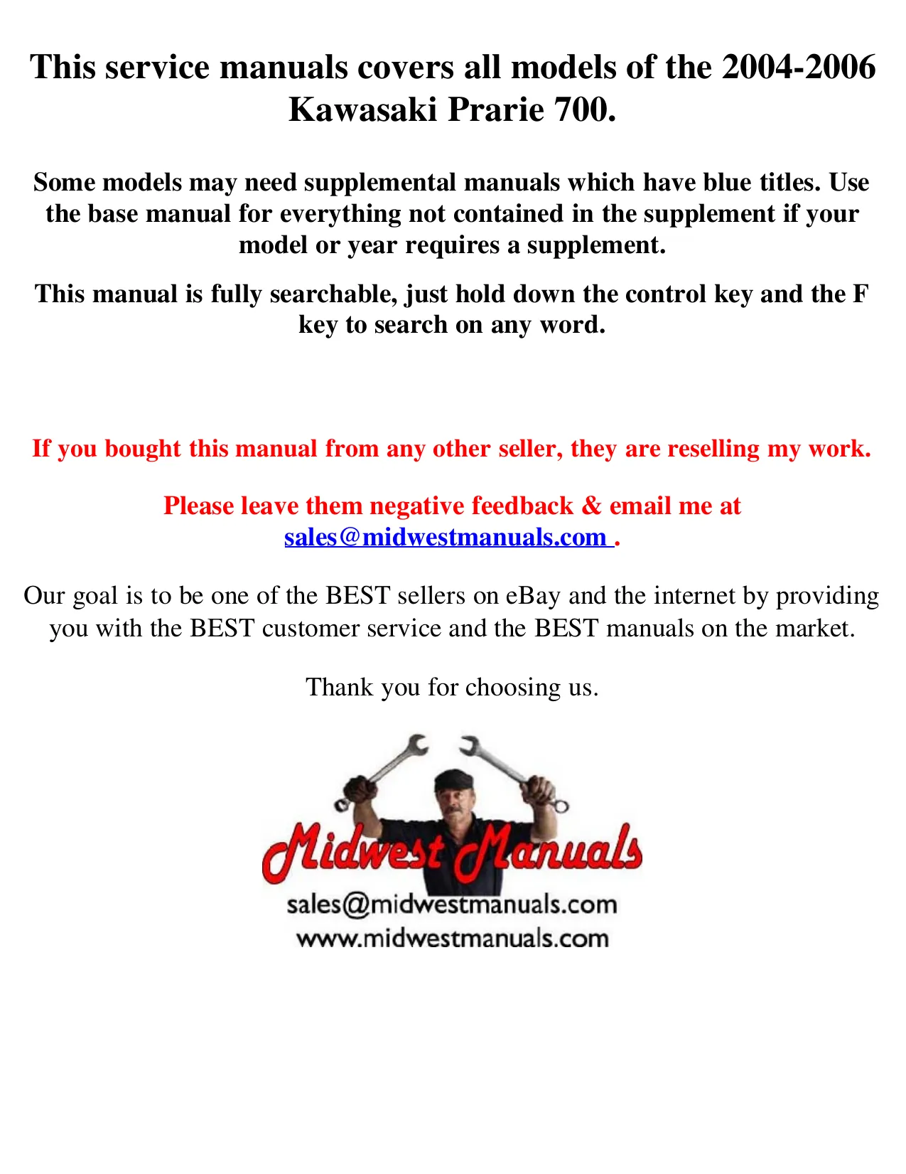 Kawasaki Prairie 700 2004-2006 Service Manual - Complete Coverage