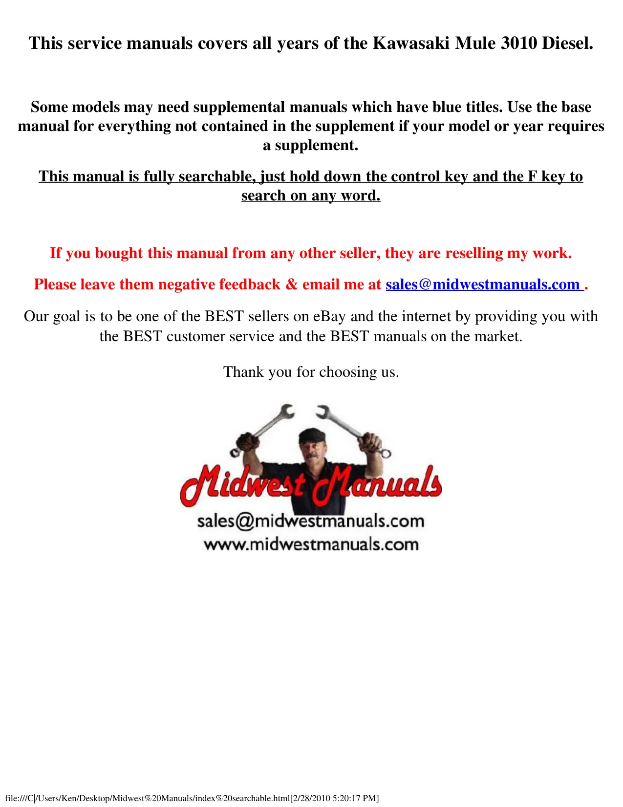 Kawasaki Mule 3010 Diesel Service Manual - Comprehensive Mechanic's Guide