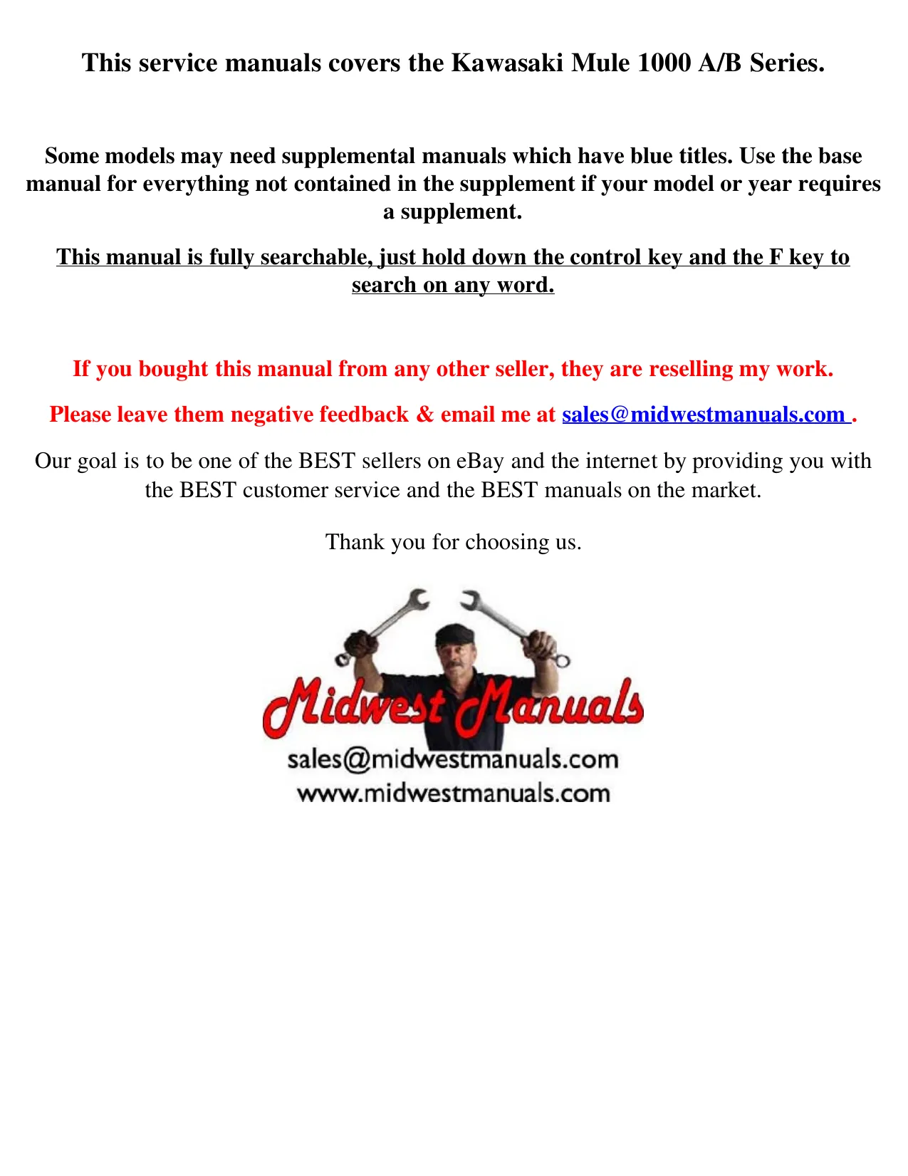 Kawasaki Mule 1000 A/B Series Service Manual - Comprehensive Repair and Maintenance Guide