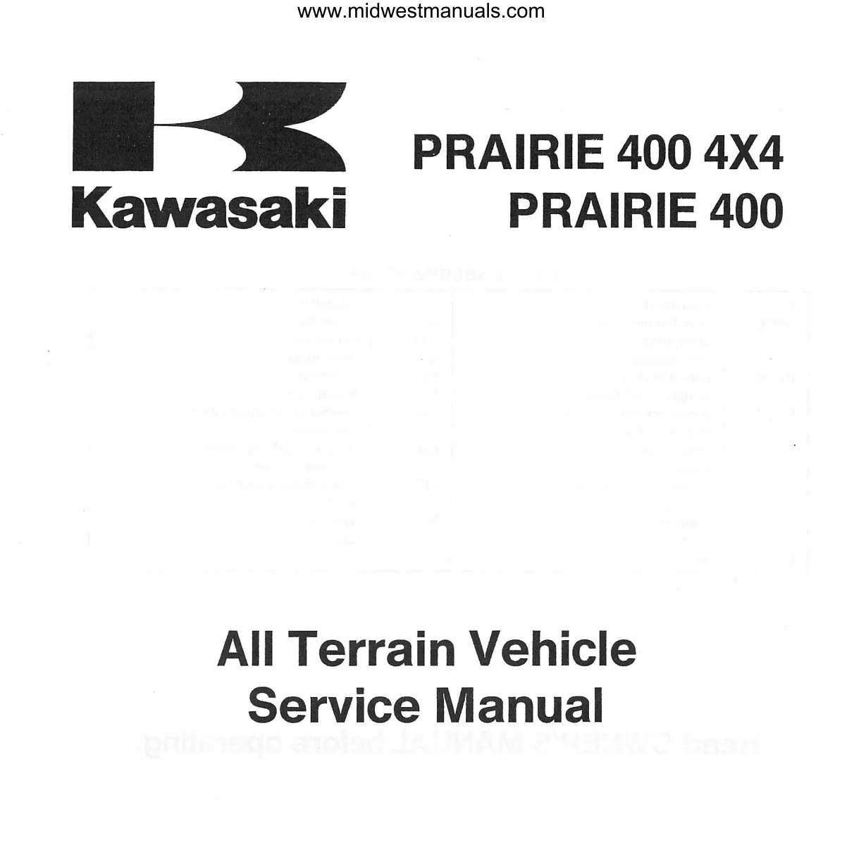 Kawasaki Prairie 400 Service Manual: Comprehensive Repair Guide for 2x4/4x4 Series (1998-2009) Preview image 4