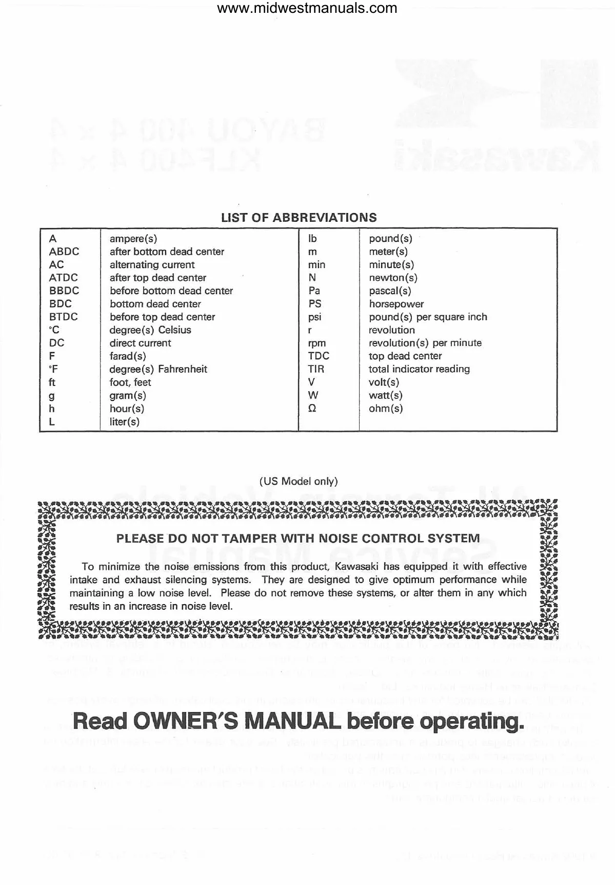 Kawasaki KLF-400 Bayou 4x4 Service Manual (1993-1999) - Complete Digital Guide Preview image 3