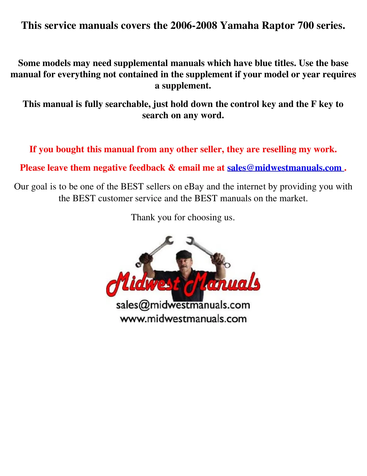 2006-2008 Yamaha Raptor 700 Service Manual | Comprehensive Repair Guide