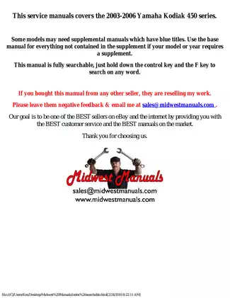 2003-2006 Yamaha Kodiak 450 Series Service Manual