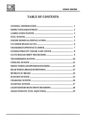 KYMCO VENOX 250 Service Manual - Complete Guide and Troubleshooting Preview image 5