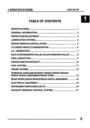 LIKE 50/125 Motorcycle Service Manual Preview image 3