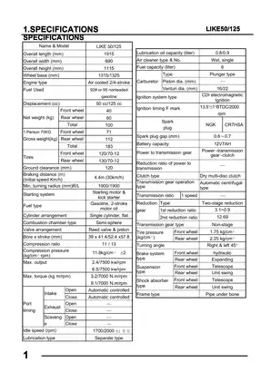 LIKE 50/125 Motorcycle Service Manual Preview image 4