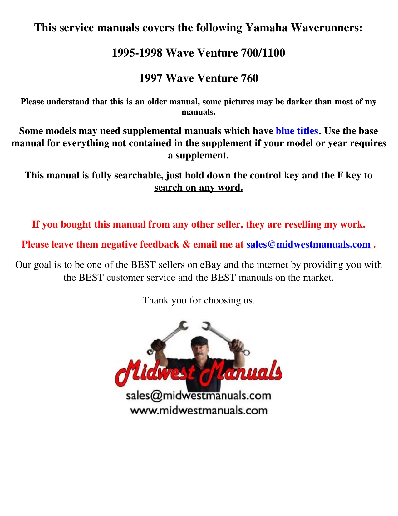 1995-1998 Yamaha Wave Venture 700/1100 Service Manual
