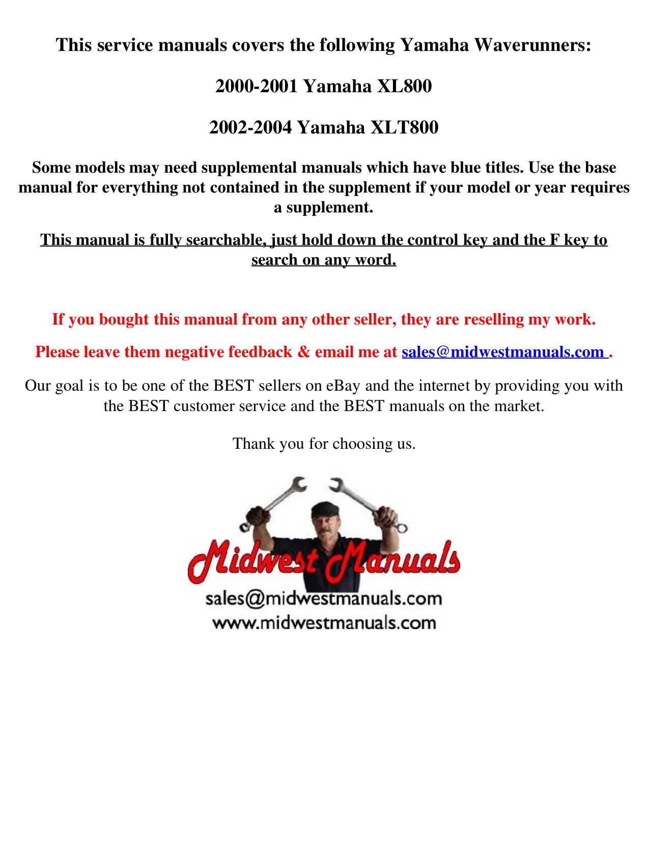 Yamaha Waverunner XL800/XLT800 Service Manual (2000-2004)