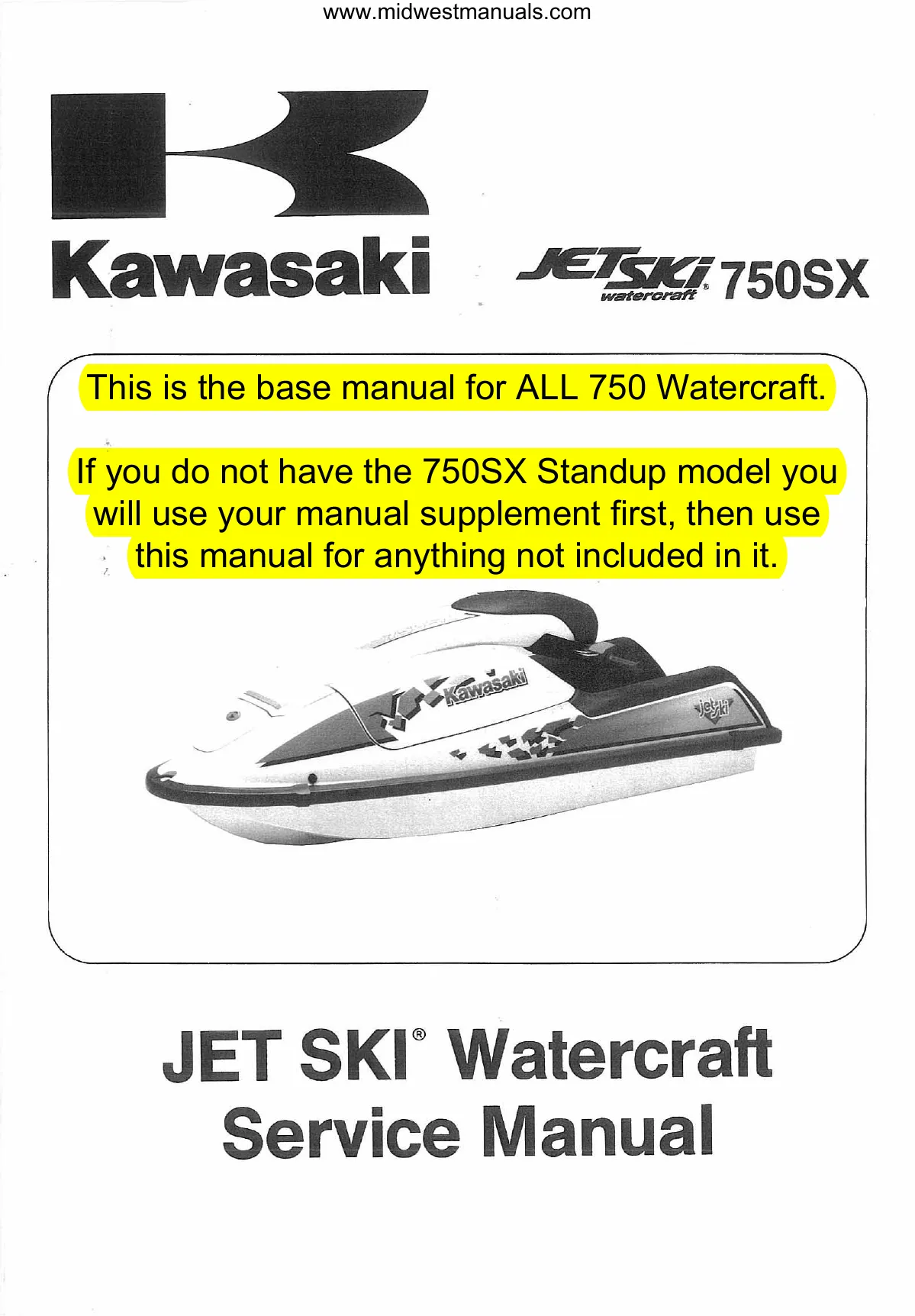 Kawasaki JET SKI Watercraft Service Manual - 750 ST, STS, STX (1994-1998) Preview image 2