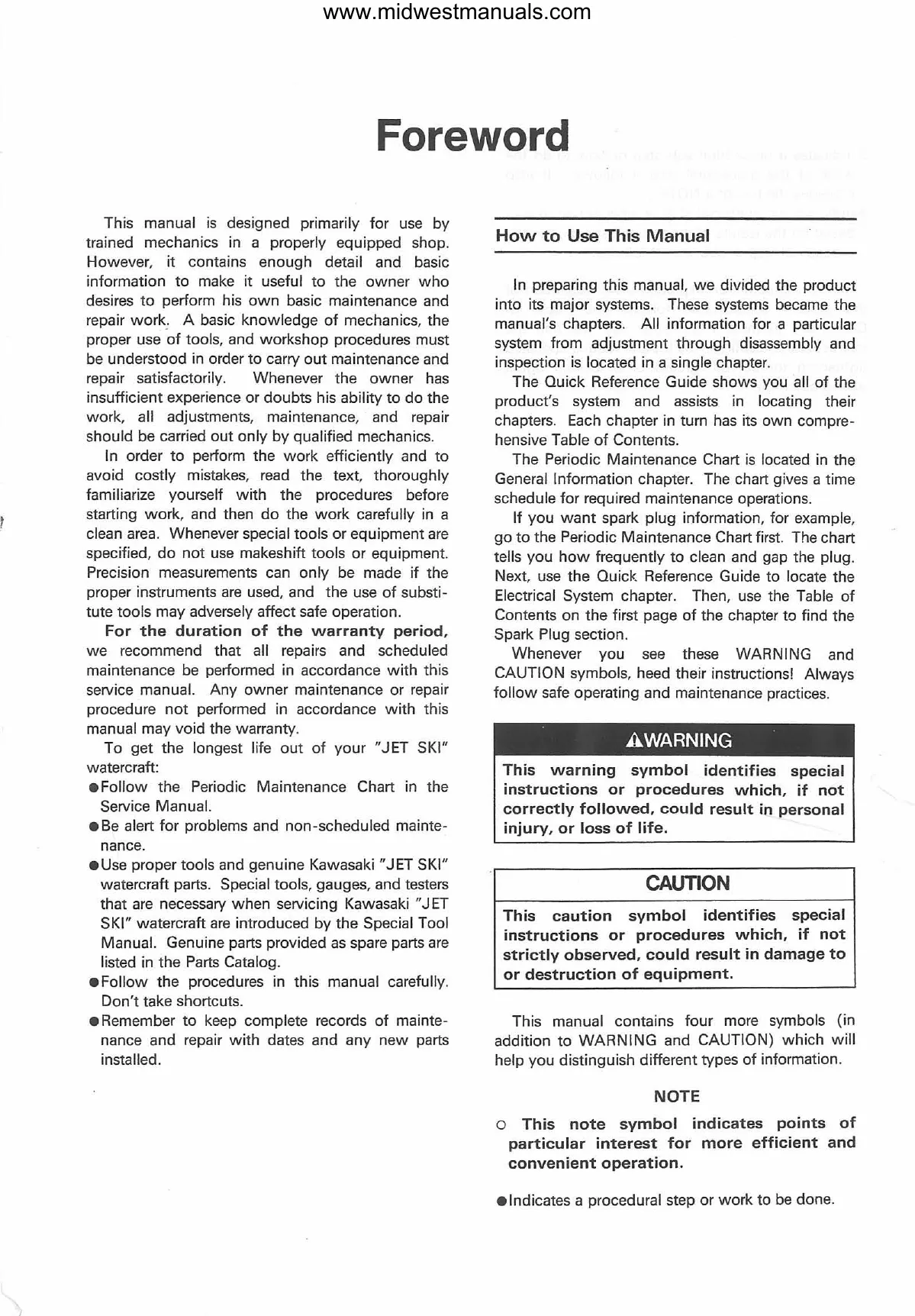 Kawasaki JET SKI Watercraft Service Manual - 750 ST, STS, STX (1994-1998) Preview image 5