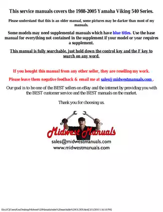 Yamaha Viking 540 Series Snowmobile Service Manual (1988-2005)