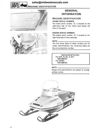 Yamaha Viking 540 Series Snowmobile Service Manual (1988-2005) Preview image 5