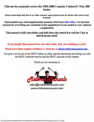 1994-2006 Yamaha Venture/V-Max 600 Series Service Manual