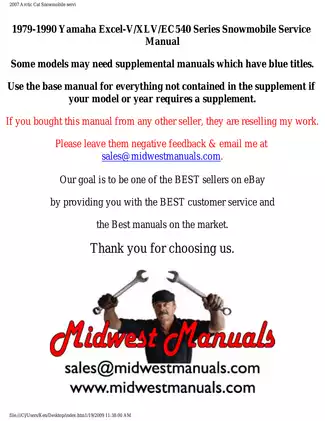 1979-1990 Yamaha Excel-V/XLV/EC540 Series Snowmobile Service Manual