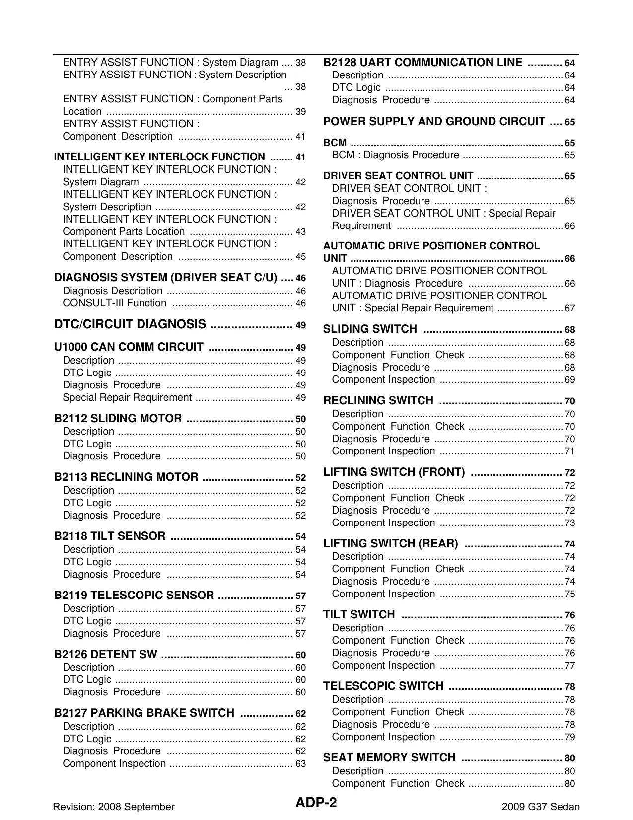 2009 Infiniti G37 Sedan ADP Automatic Drive Positioner manual Preview image 2