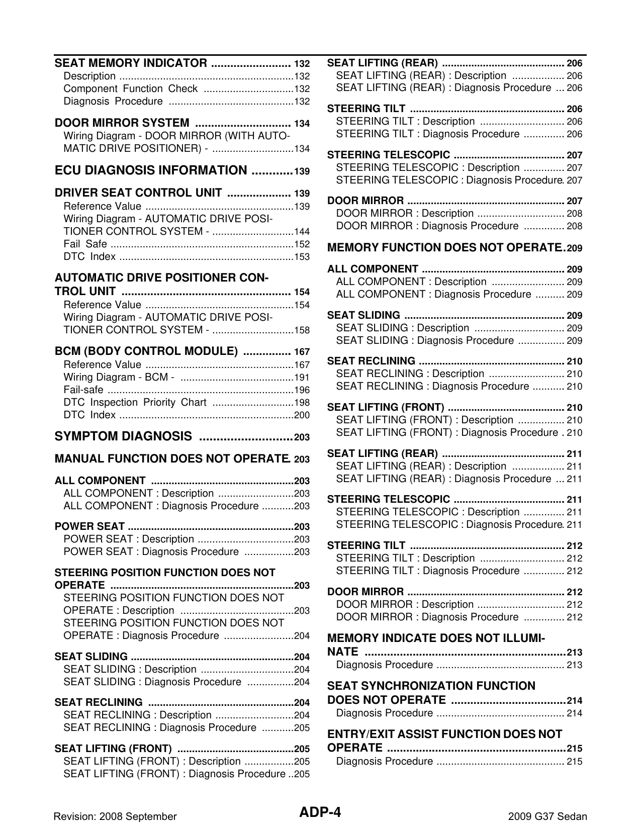 2009 Infiniti G37 Sedan ADP Automatic Drive Positioner manual Preview image 4