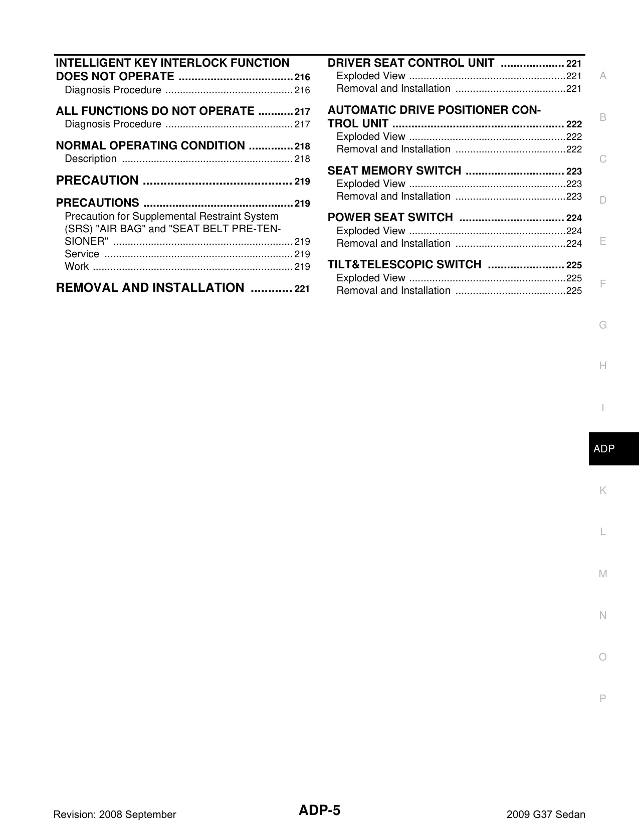 2009 Infiniti G37 Sedan ADP Automatic Drive Positioner manual Preview image 5
