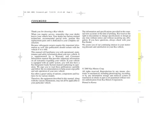 2006 Kia Spectra owners manual Preview image 2