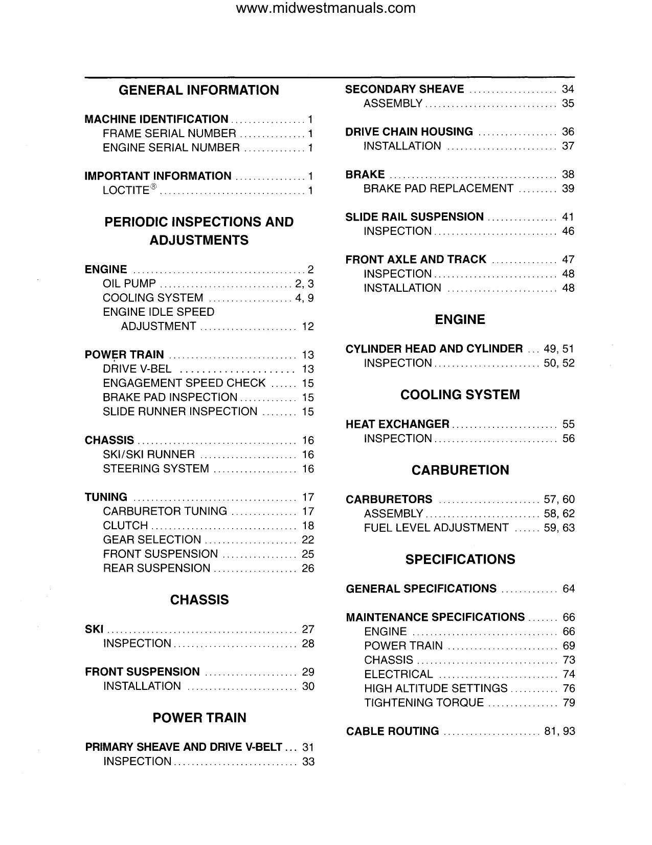 Yamaha SX500/600/700 Series Snowmobile Service Manual (2000-2001) - Comprehensive Guide for Maintenance and Repairs Preview image 2