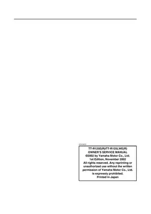 Yamaha TT-R125E/R Owner’s Service Manual | Comprehensive Guide for 2002 Models Preview image 2