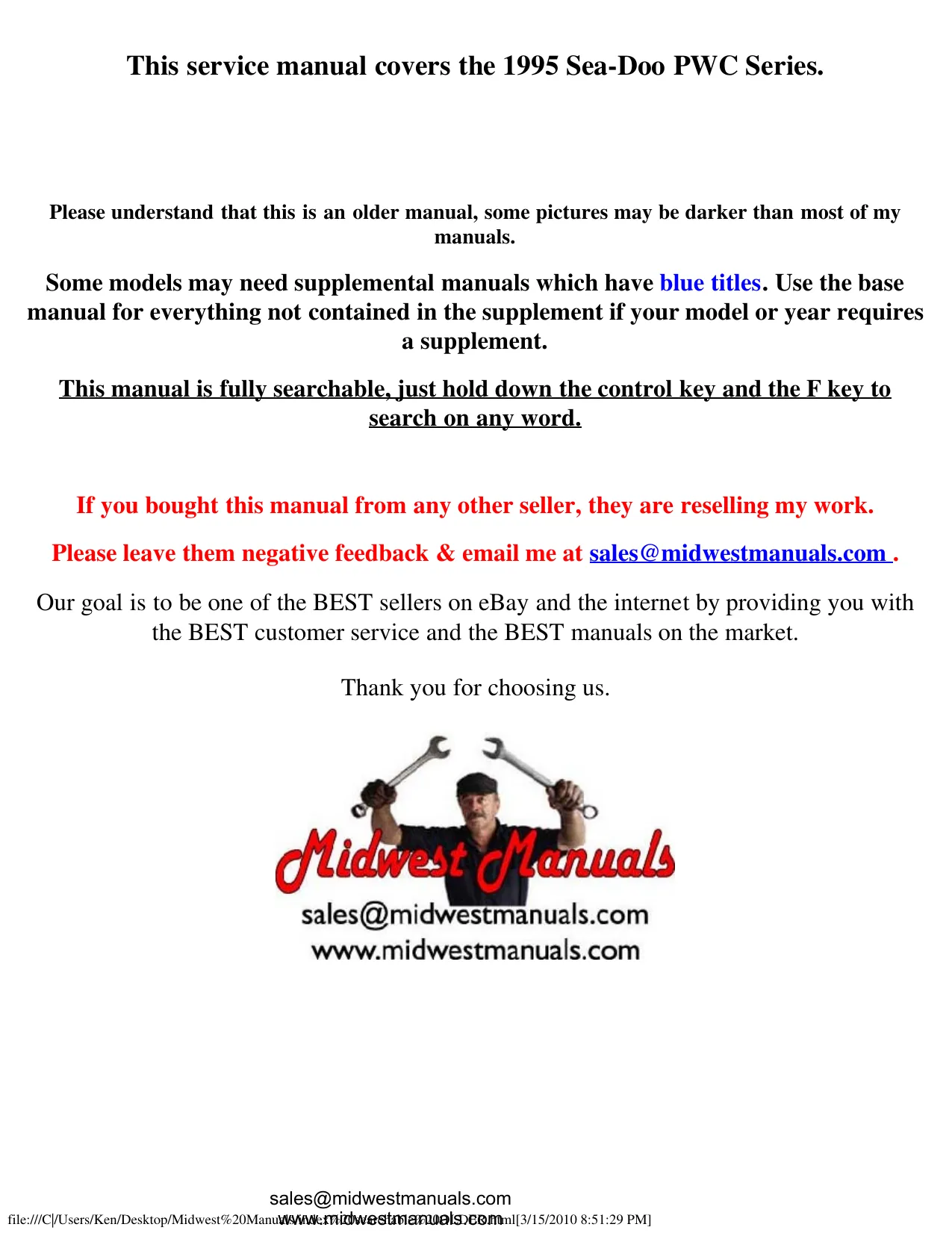 1995 Sea-Doo Service Manual - Comprehensive Guide for SP, SPX, and GTX Models