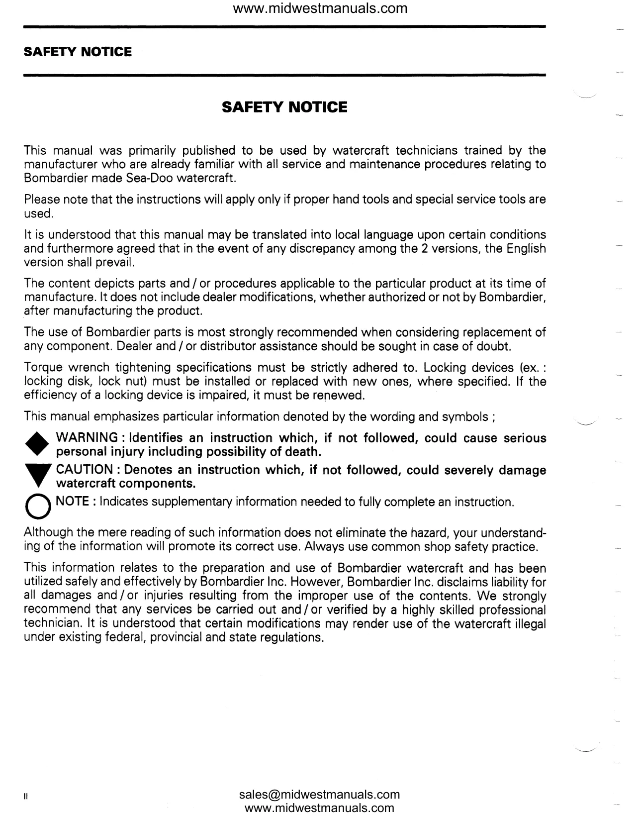 1995 Sea-Doo Service Manual - Comprehensive Guide for SP, SPX, and GTX Models Preview image 3