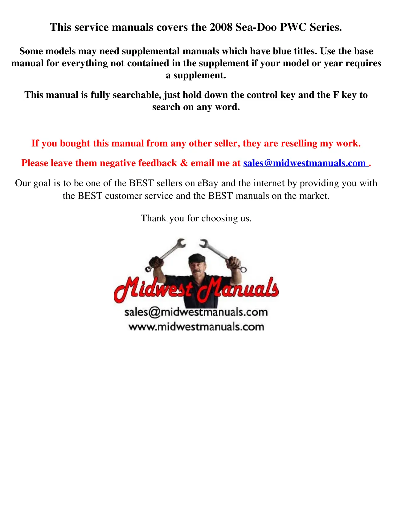 2008 Sea-Doo Watercraft Service Manual: Comprehensive Guide for Repair and Maintenance