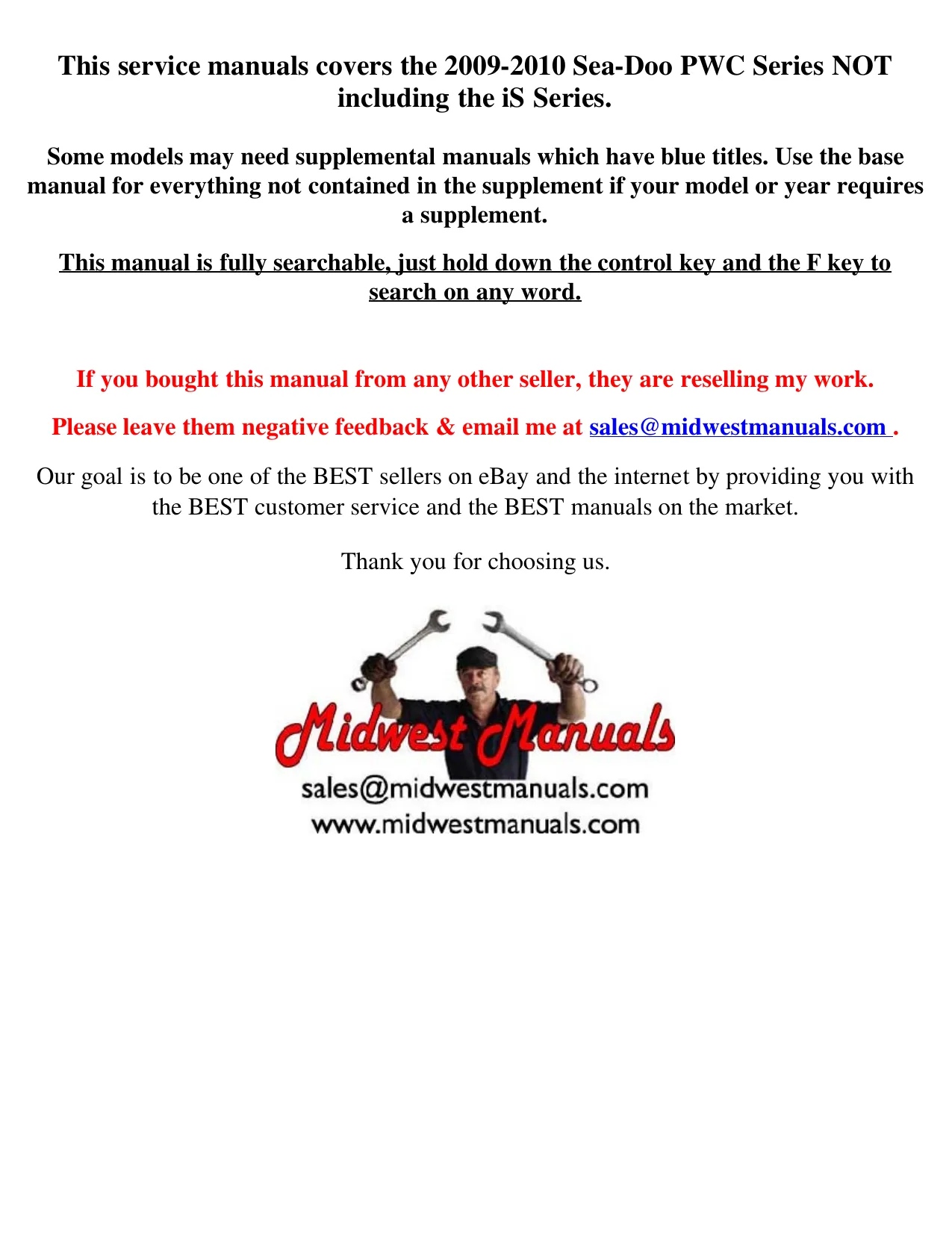 2009 Sea-Doo Personal Watercraft Service Manual (Full Line Except GTX LTD IS 255)