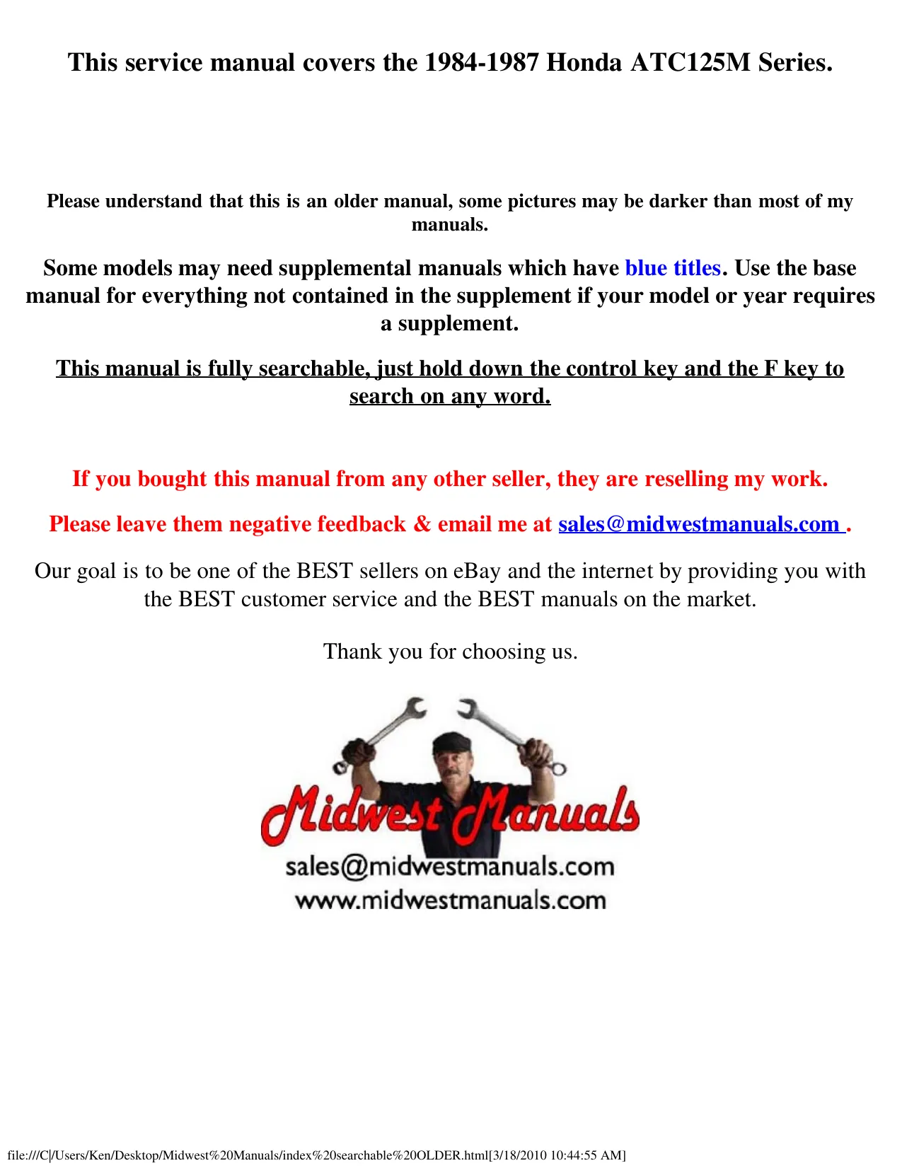 1984-1987 Honda ATC125M Service Manual - Complete Repair Guide