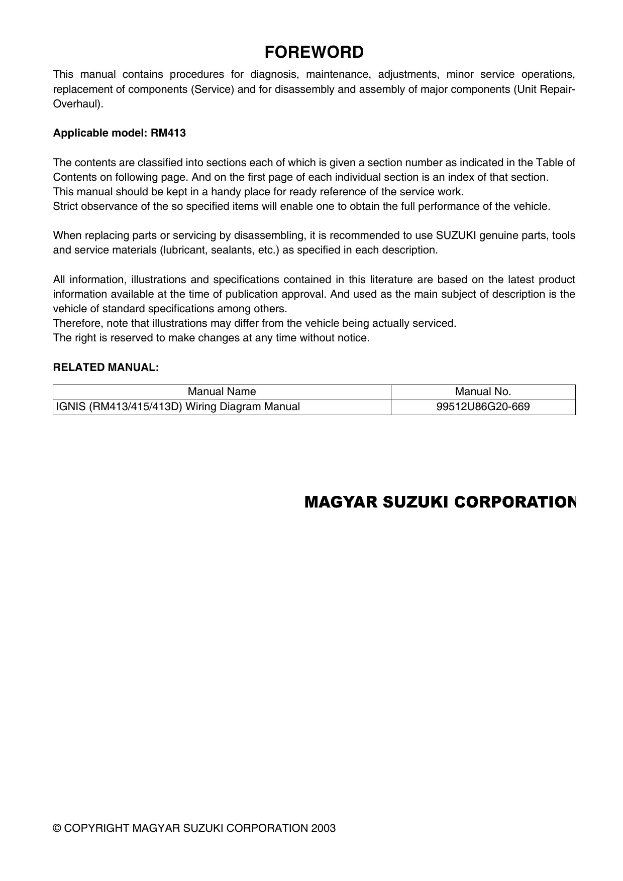 2003-2005 Suzuki Ignis service repair manual Preview image 2