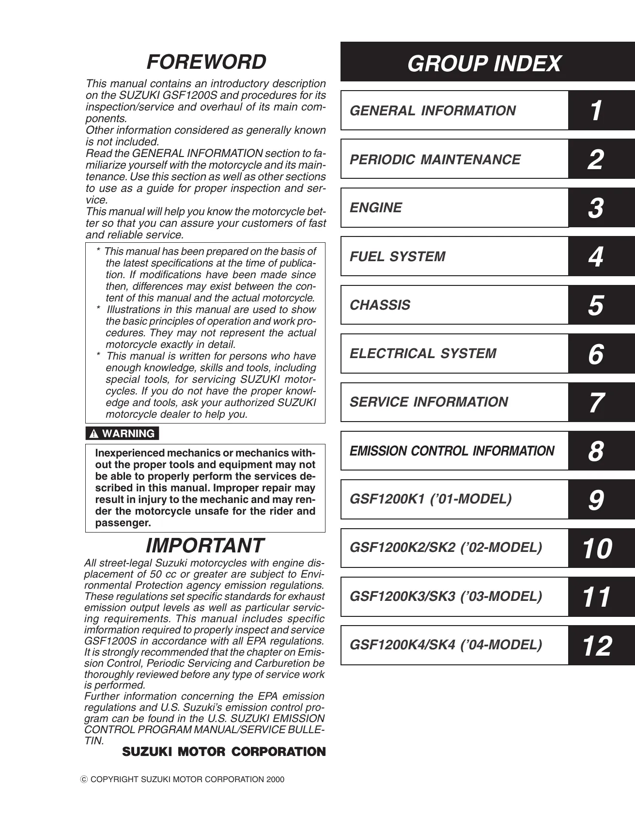 2001-2005 Suzuki GSF 1200 S Bandit service repair manual Preview image 2