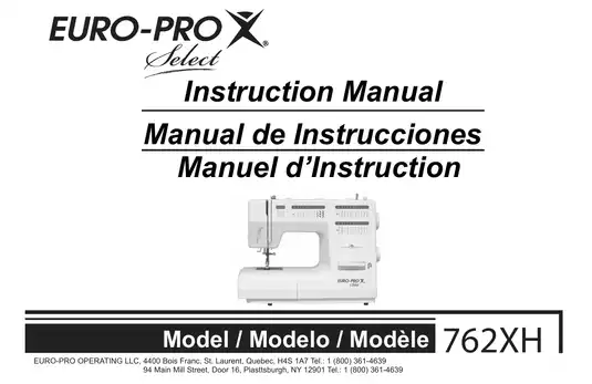 Euro Pro 762XH sewing machine instruction manual Preview image 1