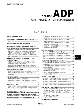 2010 Infiniti G37 Sedan ADP Automatic Drive Positioner manual