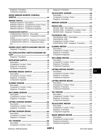 2010 Infiniti G37 Sedan ADP Automatic Drive Positioner manual Preview image 3