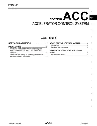 2010 Nissan Sentra ACC Accelerator Control System manual Preview image 1