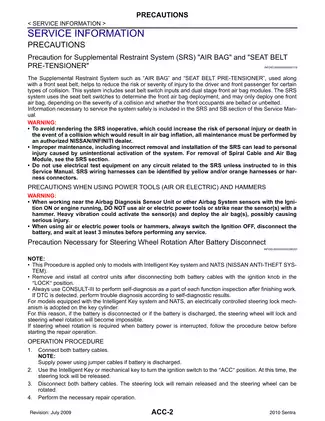 2010 Nissan Sentra ACC Accelerator Control System manual Preview image 2