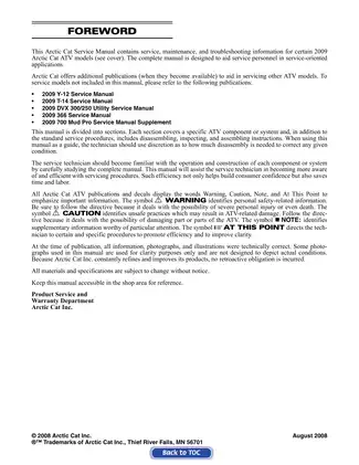 2009 Arctic Cat ATV Service Manual - Comprehensive Repair Guide