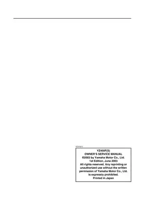 Yamaha YZ450F(S) Owner's Service Manual 2003 - Essential Maintenance and Repair Guide Preview image 2