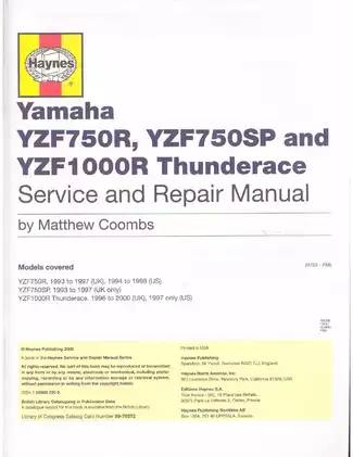 1993-1998 Yamaha YZF750R, YZF50SP, YZF1000 Thunderace service repair manual Preview image 2
