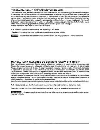 Piaggio Vespa ET4 150 scooter service manual Preview image 2