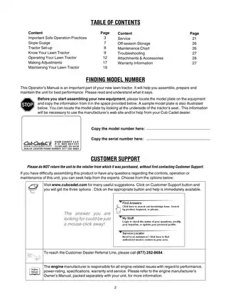 Cub Cadet Hydrostatic Lawn Tractor LT Series Operator's Manual Preview image 2