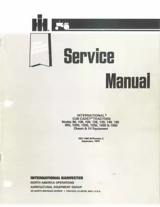 International (IH) Cub Cadet 800, 1000, 1200, 1250, 1450, 1650 garden tractor service manual