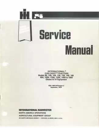 International Harvester (IH) Cub Cadet 800, 1000, 1200, 1250, 1450, 1650 garden tractor service manual Preview image 1