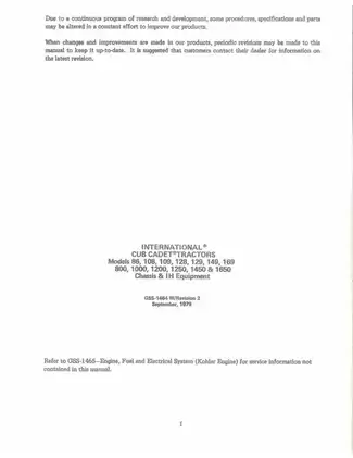 International Cub Cadet Tractors Service Manual GSS-1464 Preview image 3